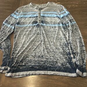 Men's Blue and Gray Striped Shirt